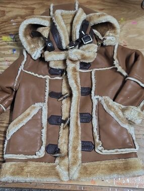 Jordan Craig Brown & Cream Faux Shearling Toggle Jacket for Kids
